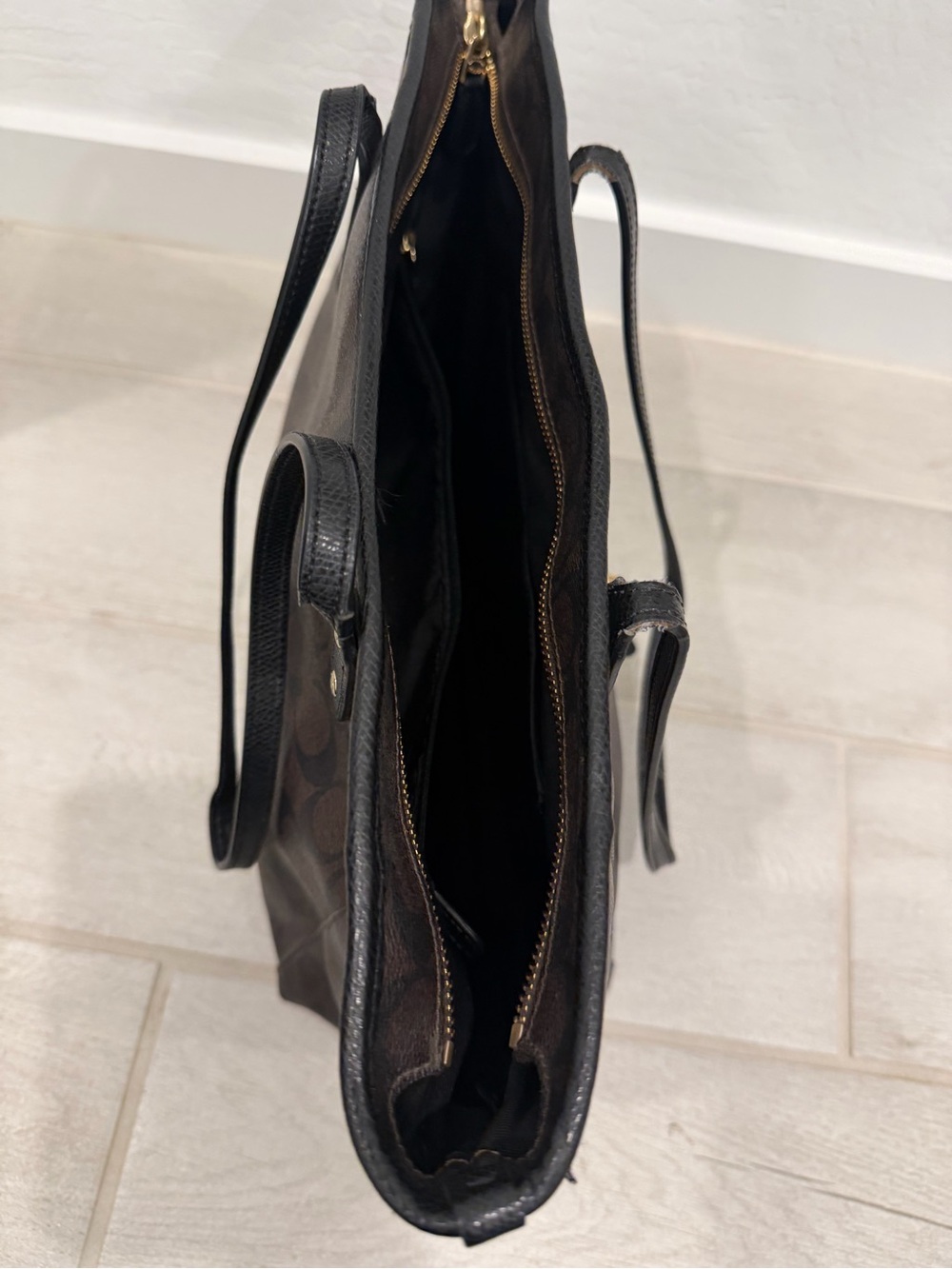 Coach Brown Signature Canvas Tote with Black Accents and Gold Hardware - Picture 3 of 7